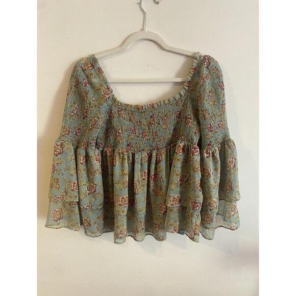 Free People Golden Age Printed Top Tiered Floral Smocked Blouse XS - Picture 6 of 6